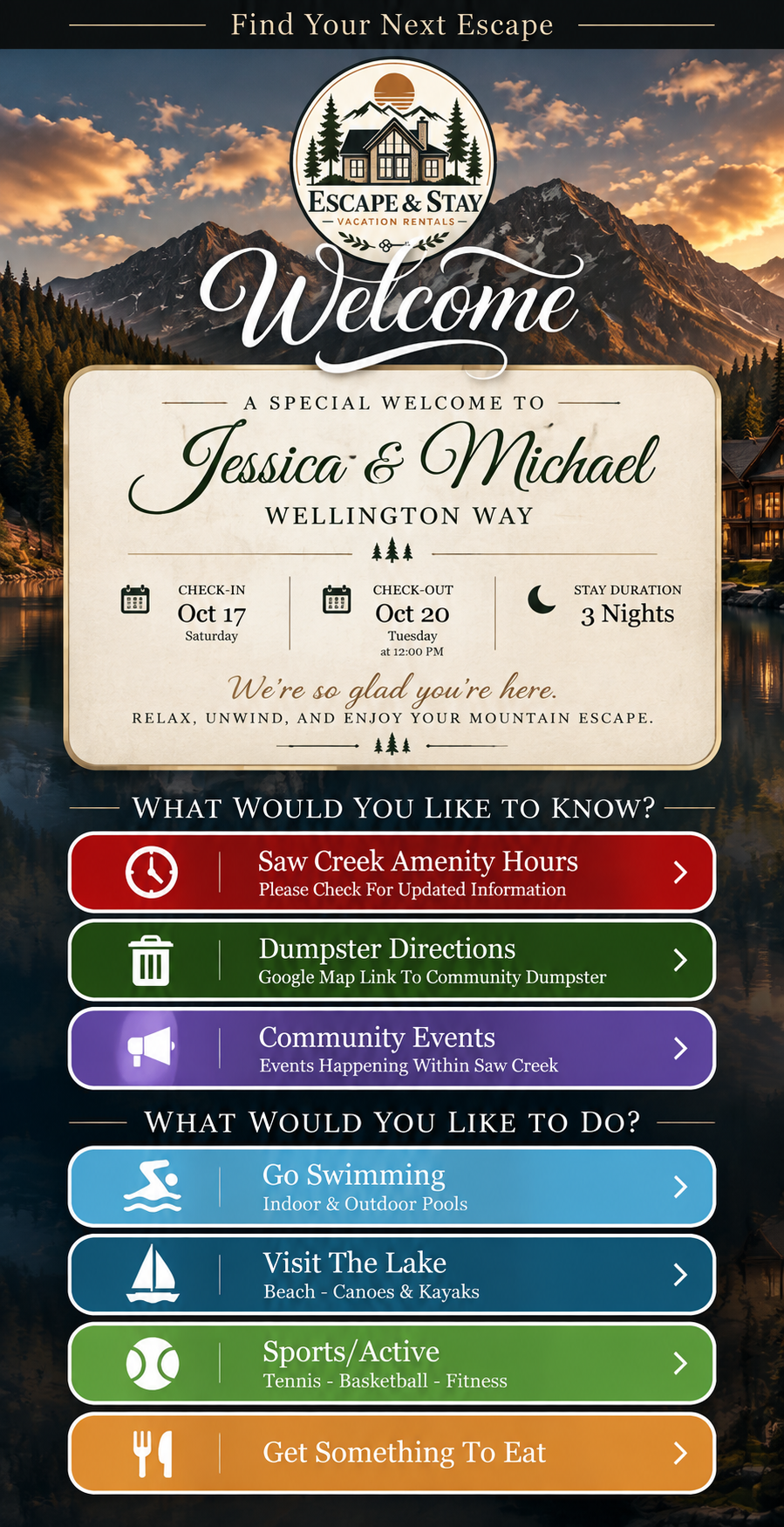 Escape & Stay original digital welcome guide